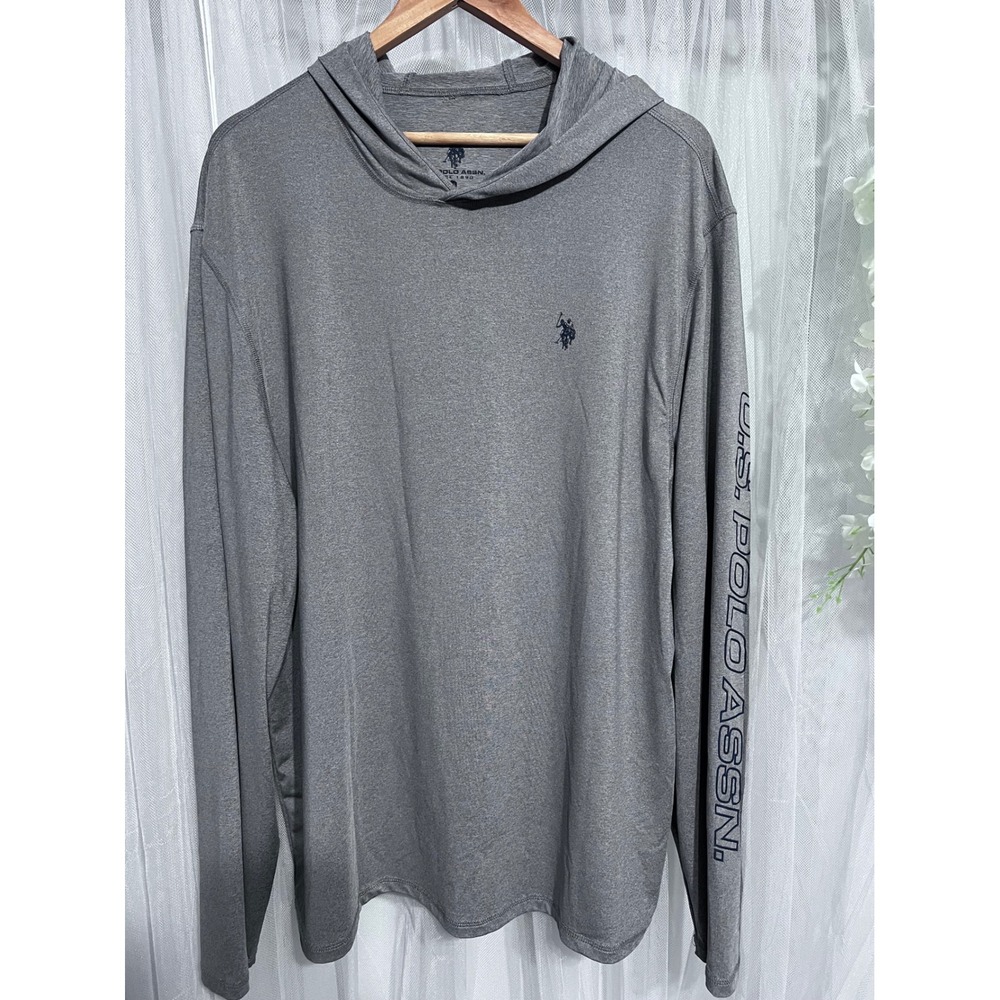 US Polo Assn Mens 3XL Gray Long Sleeve Active Hoodie Performance Stretch Shirt